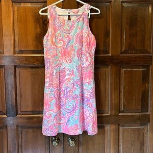 Pink and Blue Patterned Sleeveless Dress